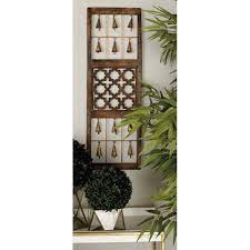 Decmode 12w X 36h In Each Wood Framed Metal Wire And Bells Wall Panel Set Of 3 Wood Wall Sculpture Wooden Wall Panels Geometric Wall Decor