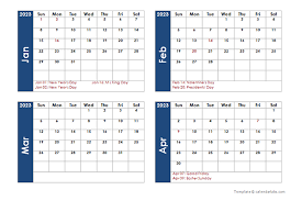 2023 4 Month Calendar
