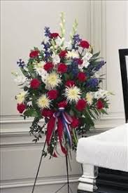 Red White And Blue Floral Wreaths Red White Blue Easel Spray Funeral Flowers Sympa Funeral Flower Arrangements Funeral Floral Arrangements Funeral Floral