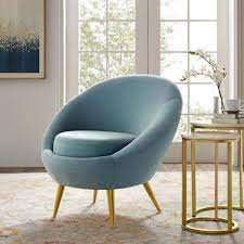Llight Blue Velvet Round Shape Gold Legs Accent Chair Accent Chairs Blue Accent Chairs Blue Chairs Living Room