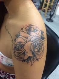 Black ink and linework shoulder rose tattoo ideas 4. Pin On Tattoo
