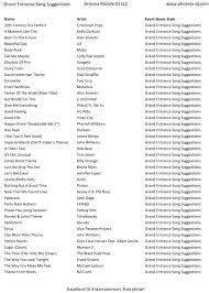 Grand Entrance Song Suggestions 1 Of 2 Www Phoenix Dj Com Entrance Songs Grand Entrance Songs Song Suggestions