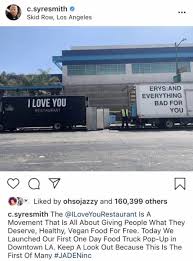 Jaden smith will start his own restaurant where people without a home can get free vegan food. Jaden Smith Launches Free Vegan Food Truck Called The I Love You Restaurant Thejasminebrand