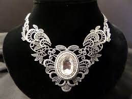 Vclm Silver Tone Filagree Necklace W Faceted Acrylic Center Cabochon 1709 Filagree Necklace Necklace Fashion Necklace