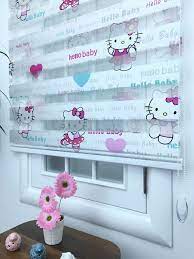 Hello Kity Kiz Cocuk Dijital Baskili Zebra Perde Turkuaz Pembe Ev Dekoru Zebra Hello Kitty