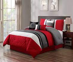 Check out red and black bedding sets on teoma. Red Black Gray Pintuck Striped 7 Pc Comforter Set Twin Full Queen Cal King Bed Comforters Sets Home Garden