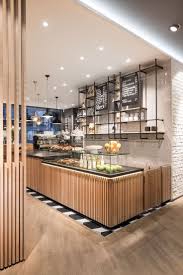 Cafe Service Counter Architecture Natural Materials Wood Oak Slats Chessboard Tiles Primo C Cafe Interior Design Coffee Shops Interior Coffee Bar Design