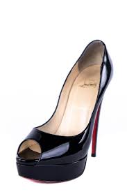 Christian Louboutin Black Patent Leather Lady Peep Platform Pumps Size 10 Eu 40