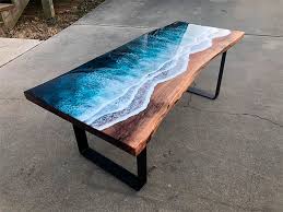 These Live Edge Ocean Shore Coffee Tables Are Incredible In 2020 Wood Furniture Plans Wood Table Resin Table