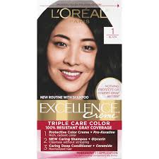 L'Oreal Paris Excellence Creme Permanent Hair Color Black 1 Kit with 100%  Gray Coverage