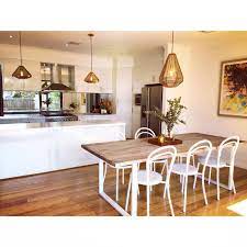 Kitchen & dining room furniture. Teak Wood Dining Table White Powder Coated Legs White Steel Bentwood Chairs Copper Pendant Light Wood Dining Table Wooden Dining Tables Timber Dining Table