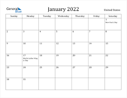 united states january 2022 calendar with holidays