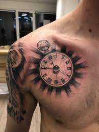 Classic Clock Tattoo On Chest Tattoo On Chest Tattoos Clock Tattoo