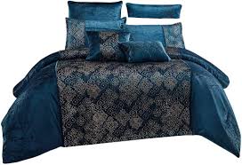 Chic home iris elegant reversible turquoise & white contrast luxury comforter bed in a bag set 11 piece. Wpm 7 Piece Teal Blue Gold Comforter Set Luxury Royal Bedding Bed In A Bag With Euro Shams Decorative Pillows Kala Queen Walmart Com Walmart Com