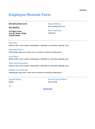 Get started the easy way! Employee Resume Template Pdf Templates Jotform