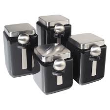 Black And White Canisters Set 29 99 Oggi 4 Piece Ceramic Square Canister Set In Black Beyond The Rack Ceramic Canister Set Square Canister Set Canister Sets