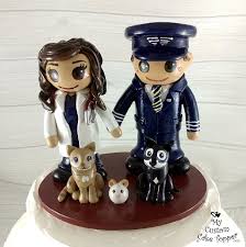 Choose from wedding cake toppers with pets, asian and indian wedding cake toppers, and amazing 3d wedding cake toppers from weddingstar. Bride And Groom Pilot And Doctor With Cats Cake Topper My Custom Cake Topper