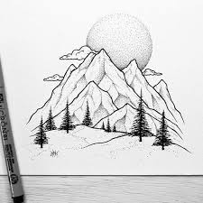 Stylish Mountain Tattoos Art Mountain Wall Painting Stippling Art