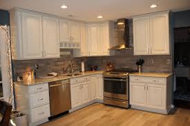 Full Kitchen View Lady Grey Brushed Stone Tile Backsplash Ornamental Light Granite Diamond C Stone Tile Backsplash Rustic Kitchen Backsplash Rustic Kitchen