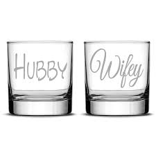 Premium Whiskey Glasses Hubby And Wifey Designs 10oz Set Of 2 Wedding Whiskey Glasses Whiskey Glasses Whiskey Wedding