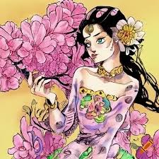 Princess of spring flowers drawn by hirohiko araki in the style of jojo's  bizarre adventure, manga art, colored ink painting on Craiyon