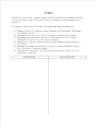 t chart with instructions to compare advantages vs