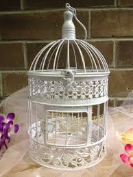 Bird cage distressed white metal 14.5h candle holder wedding card box holder. Idearibbon