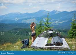 Attractive Naked Woman in Camping Stock Image - Image of adventure, nature:  124001811