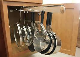 Pull Out Under Cabinet Hanging Pot And Pan Lid Rack Cookware Organizer Ebay In 2020 Pot And Pan Lids Hanging Pots Hanging Pans