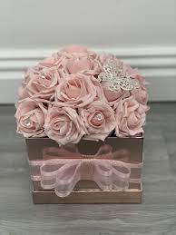 Artificial Flower Hat Boxes Pink With Butterfly Wedding Gifts Etsy Flower Box Gift Birthday Flowers Bouquet Artificial Roses Arrangements