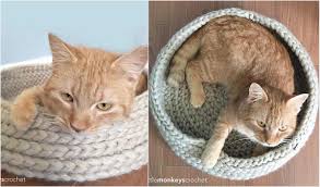This crochet cat bed is quick and easy to make for your furry friend. Tabby Chic Cat Bed Free Crochet Pattern