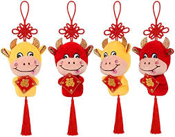 2021 is a metal year of the five taoist elements fire, earth, metal, water, and wood, levitt writes in her guide. Amazon Com Skylety 4 Pieces 2021 Chinese New Year Ox Ornament Good Luck Red Cattle Plush Lucky Cow Decorations Chinese New Year Zodiac Animals Mascot Toys Cattle Party Decorations Home Kitchen