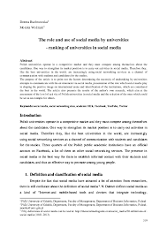 Social media platforms—such as facebook, twitter, instagram, and tumblr—are a public 'worldwide forum for expression', where billions of people connect and share their experiences, personal views, and opinions about everything from vacations to live. Pdf The Role And Use Of Social Media By Universities Ranking Of Universities In Social Media Monika Wozniak Academia Edu