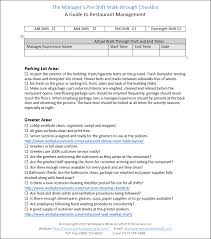 restaurant manager walk through checklist restaurant