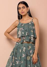 The timeless wrap styling is updated in a pretty floral print that goes from day to evening with ease. Buy Women Grey Floral Layered Fringe Lace Cami Tops Indya
