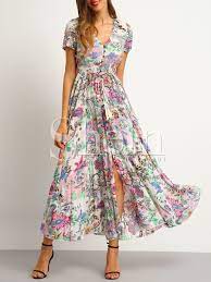 Diferentes formas de usar tu vestido con flores en invierno. Shop Button Split Front Flare Maxi Dress Online Shein Offers Button Split Front Flare Maxi Dress More To Fit Your Fashionable Vestito Svasato Vestiti Abiti