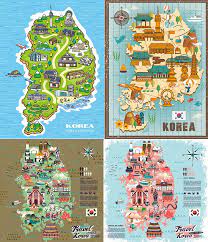扁平化韩国旅行地标建筑美食手绘地图插画eps矢量设计素材h107 illustrated map illustrations and posters illustration