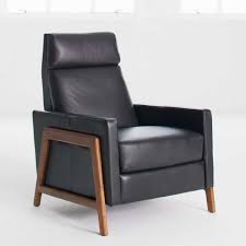 Lloyd black leather recliner club chair. Spencer Wood Framed Leather Recliner