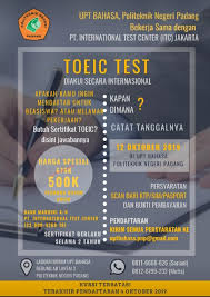 Check spelling or type a new query. Buruan Besok Terakhir Pendaftaran Toeic Test Forum Sumbar