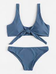 Knot Front Plain Bikini Setfor Women Romwe High Leg Bikini Set Cute Swimsuits Bathing Suits For Teens