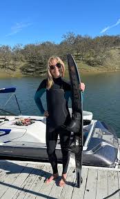 I have never skied in December 💙🥶 I'm 61 and trying not to let the old  woman in. Thanks to hubby for wetsuit. It was a wonderful day! (Water was  54 degrees