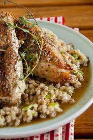 Roast Chicken Breasts On Barley Risotto Simply Delicious Recipe Barley Risotto Poultry Recipes Recipes
