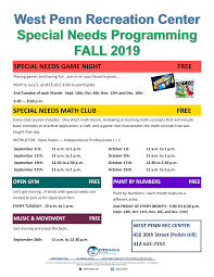 West Penn Recreation Center Special Needs Programming FALL 2019