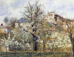 The white paint will reflect the sunlight and thus keep the bark cooler. Orchards Of Flowering Fruit Trees Camille Pissarro Oil Painting Reproductions And Prints