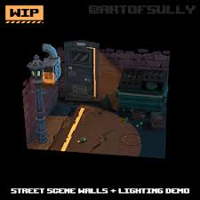 Brendan Sullivan Portfolio 3d Pixel Art Street Scene Walls Lighting Demo Wip Commission On Artstation At Https Www Artofsu Pixel Art 3d Pixel Pixel