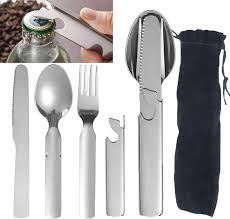 BSITSSS Campingbestickset i Rostfritt Stål - 4 Delar