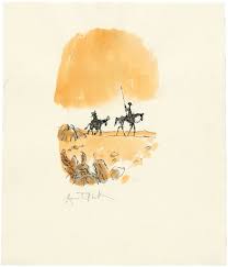 Quixote acquiesced, and the two resumed their conversations. Quentin Blake B 1932 Don Quixote And Sancho Panza Silhouetted On Horseback Christie S