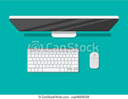 Analyst works on a personal computer showing statistics, graphs and charts. Desktop Computer With Keyboard And Mouse Pc Top View Modern Desktop Computer With Keyboard And Mouse Personal Computer Canstock