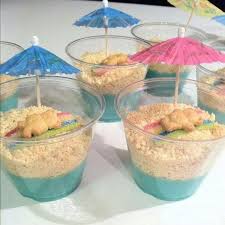 Beach Cups Blue Vanilla Pudding Graham Cracker Sour Rainbow Candies And Teddy Grahams Lebensmittel Essen Dessert Ideen Snack Ideen