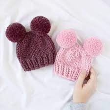 How To Knit A Double Pom Pom Hat Baby Hat Knitting Patterns Free Baby Hat Knitting Pattern Double Pom Pom Hat